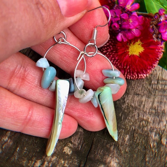 Handmade Tranquility Stone Amazonite Earrings With 925 Silver Plated Post - Picture 2 of 3